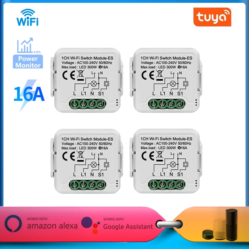 

Умный модуль переключателя 16 А, Wi-Fi, с монитором питания