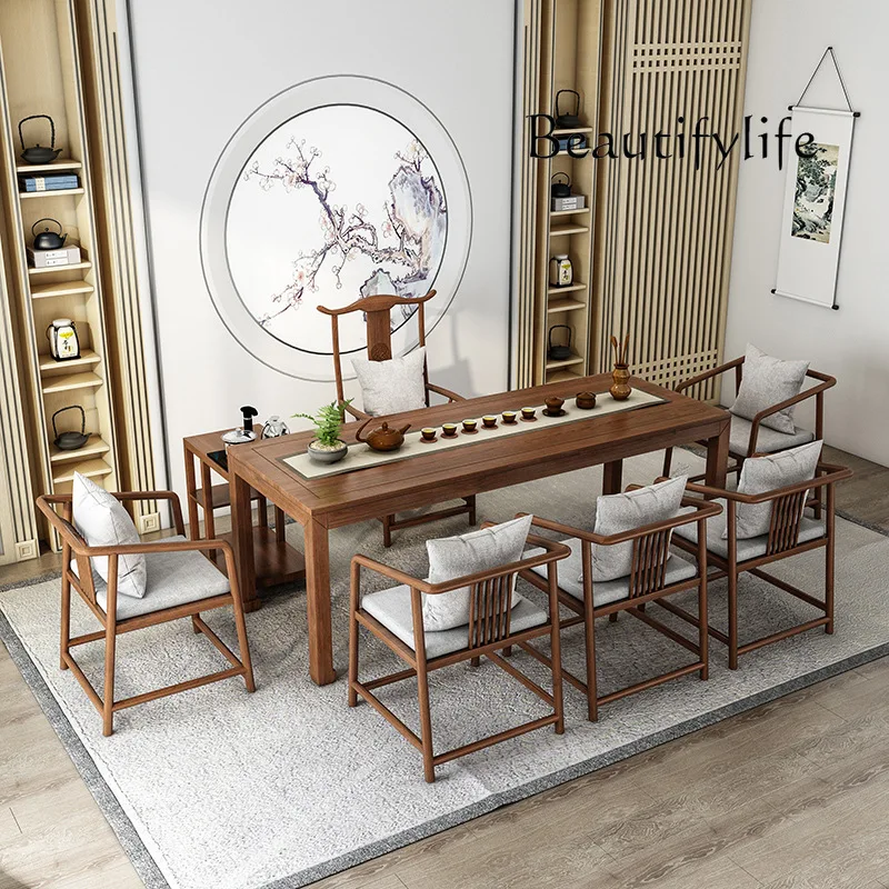 Новый китайский стиль из цельного дерева большой чайный столик дзен для отдыха