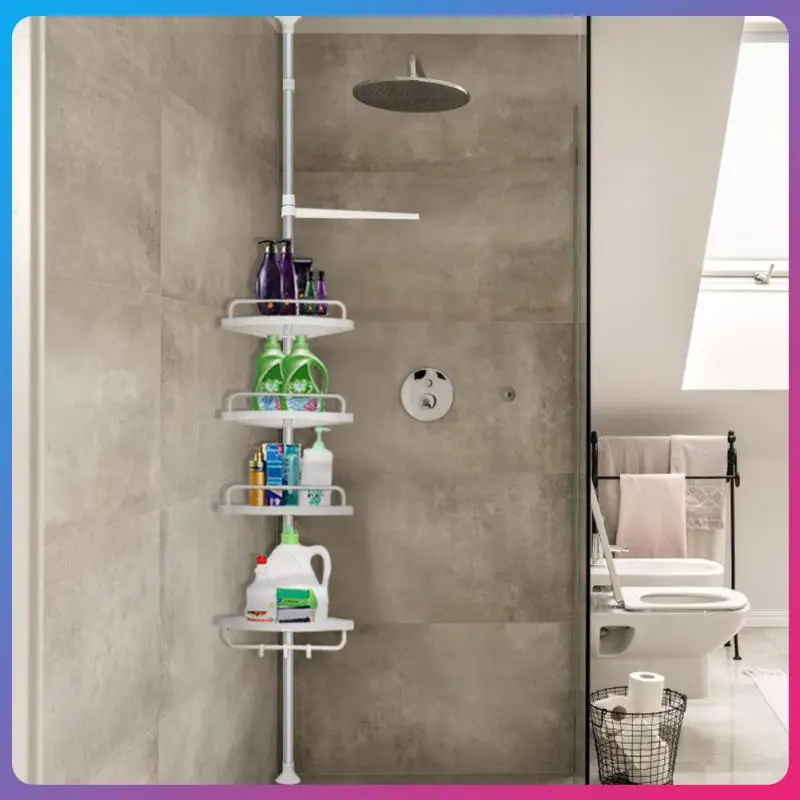 

254-304cm Eckregal Organizer Installation-Free 4 Layer Stainless Steel Bathroom Triangle Shelf And Plastic Tray Storage Rack HWC