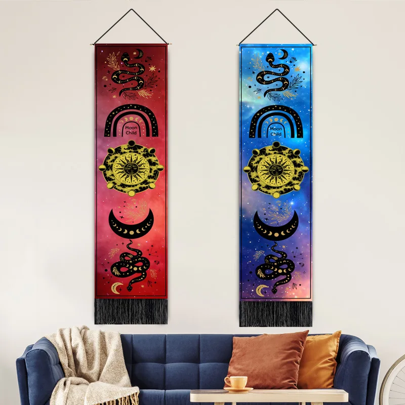 

2023 Tapestry Blue Purple Sun Moon Series Hanging Picture Printing Home Decoration Tassel Hanging Picture Living Room Blankets