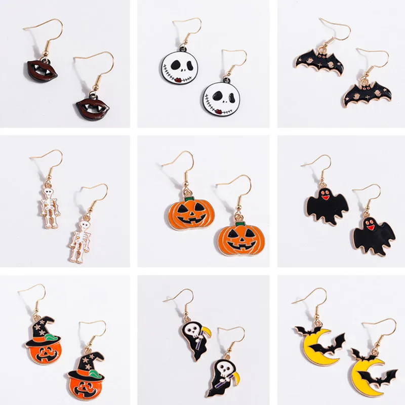 

Fashion Halloween Bat Pumpkin Ghost Drop Earrings for Women Girls Costume Cosplay Dangle Earrings Party Holiday Jewelry Gift