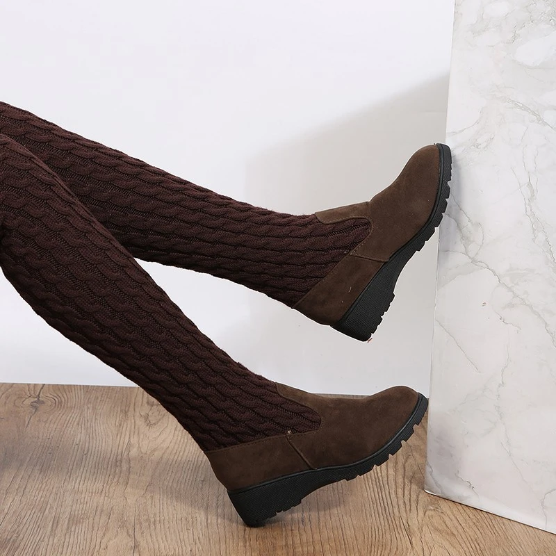 Новинка Осень-зима 2024 новые модные вязаные шерстяные высокие сапоги для женщин