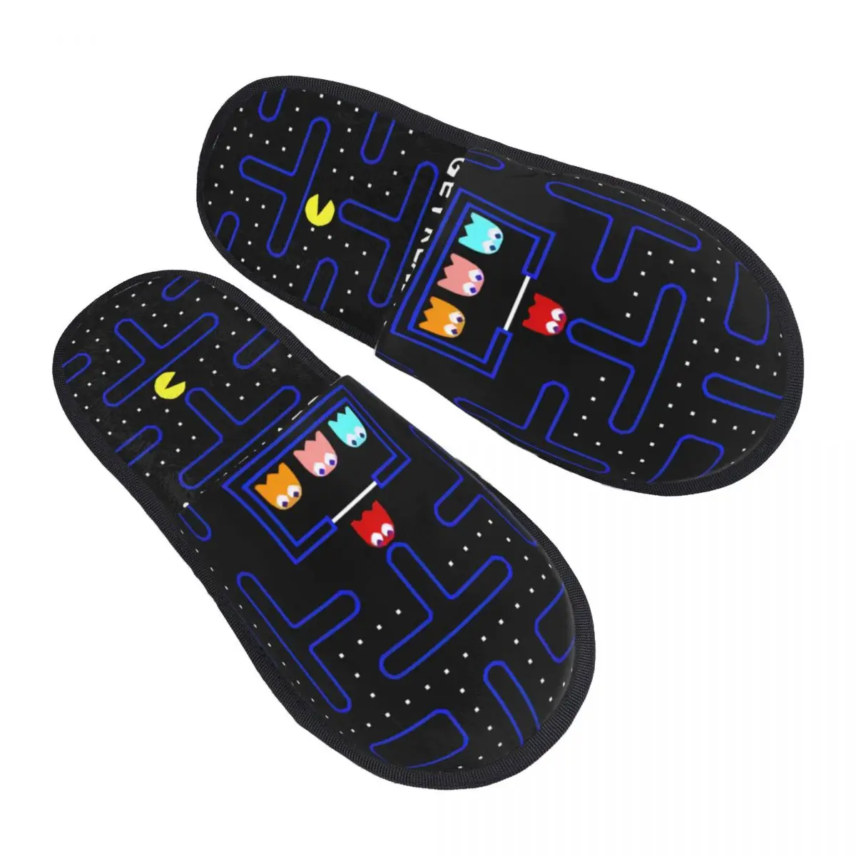 

Console PacMans Doodle Game Comfy Scuff With Memory Foam Slippers Women Arcade Video Games Spa House Shoes
