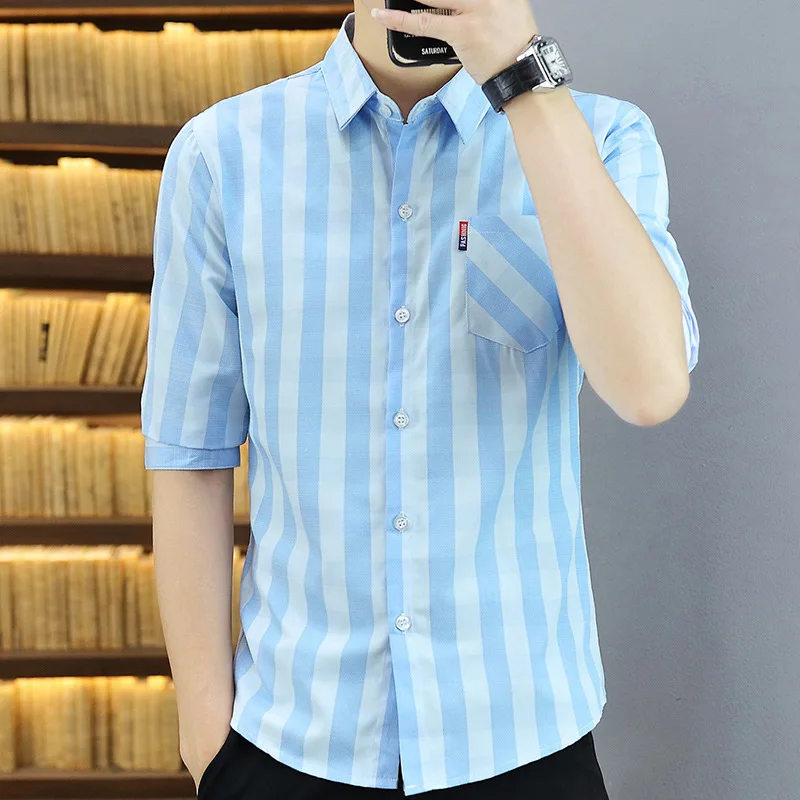 

Classice Design Men Plaid IT Shirt Summer Short Sleeve Casual Daily Teen Streetwear Male Style Tops