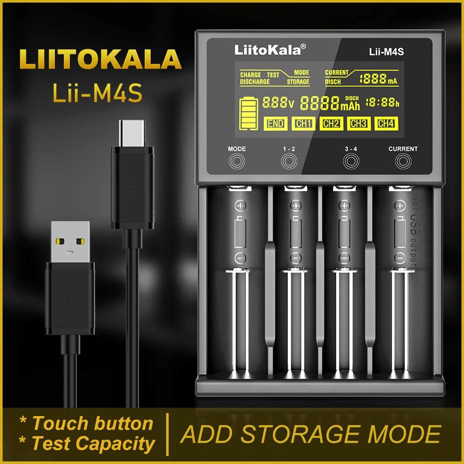 

LiitoKala Lii-M4S Lii-600 Multifunctional Battery Charger For 3.7V 1.2V 18650 26650 21700 18350 AA AAA And Other Batteries.