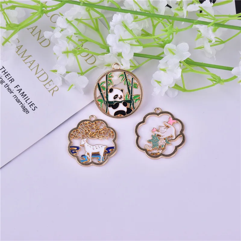 10 звёзд круглая кружевная бамбуковая панда Кот и олень Металлические Серьги