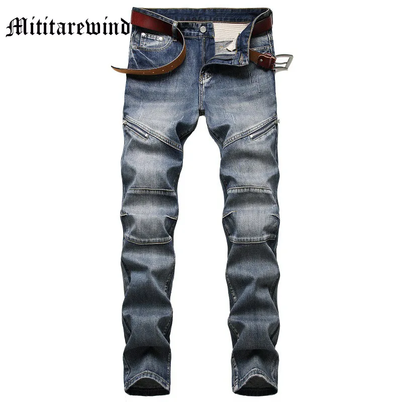 

Новинка 2023, мужские дизайнерские американские модные брюки в стиле хип-хоп, винтажные потертые джинсы на молнии, уличные повседневные стройнящие брюки Y2k