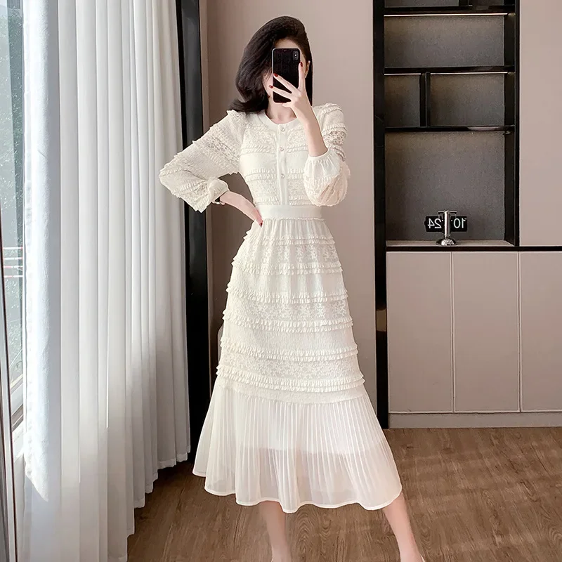Женское платье с кружевом во французском стиле белая юбка-тортик дизайн новая