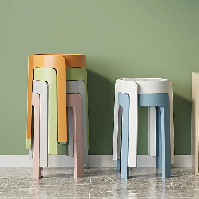 

Plastic Stool Thickened Household Stackable Dining Table Bench round Stool Creative Net Red High Stool Nordic Simple Chair
