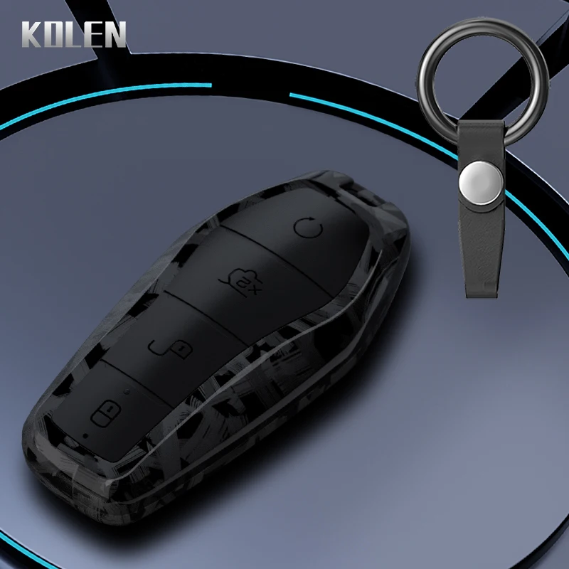 Чехол для автомобильного ключа из АБС-пластика из углеродного волокна для BYD Qin Plusdmi Atto 3 Han EV Dolphin, прочный 4-кнопочный защищенный брелок для ключей, сумка-брелок