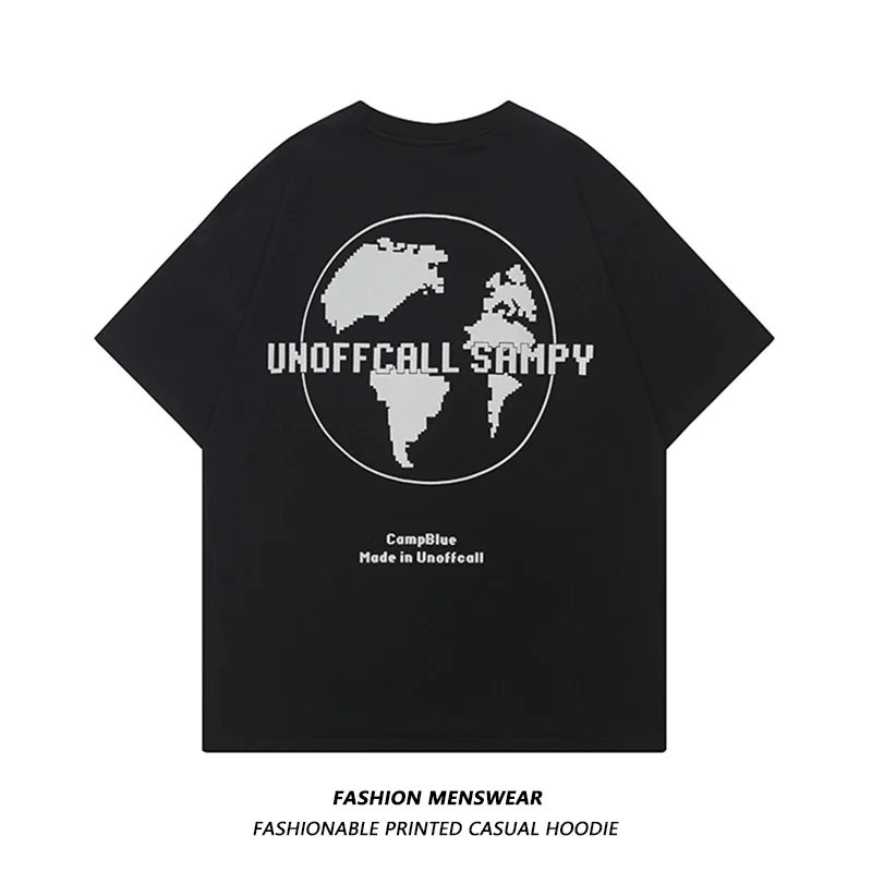 

European and American Trend Map Printing Men and Women Lovers 2022 Summer New Oversize Versatile T-shirt