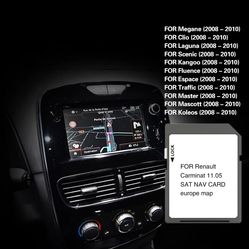 

SD Card 259E91603R For Renault Megan Clio Laguna Scene Carminat No Live 11.05 Europe Maps 2023 Sat Nav GPS Navigation 8GB