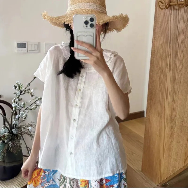 Женские винтажные рубашки в стиле мори Johnature однотонные повседневные свободные