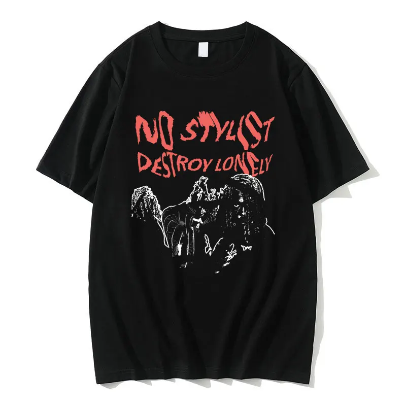 

Hip Hop Rapper Destroy Lonely No Stylish Print Tshirt Men Casual Rap Oversized T-shirts Vintage Short Sleeve Tee Male Streetwear