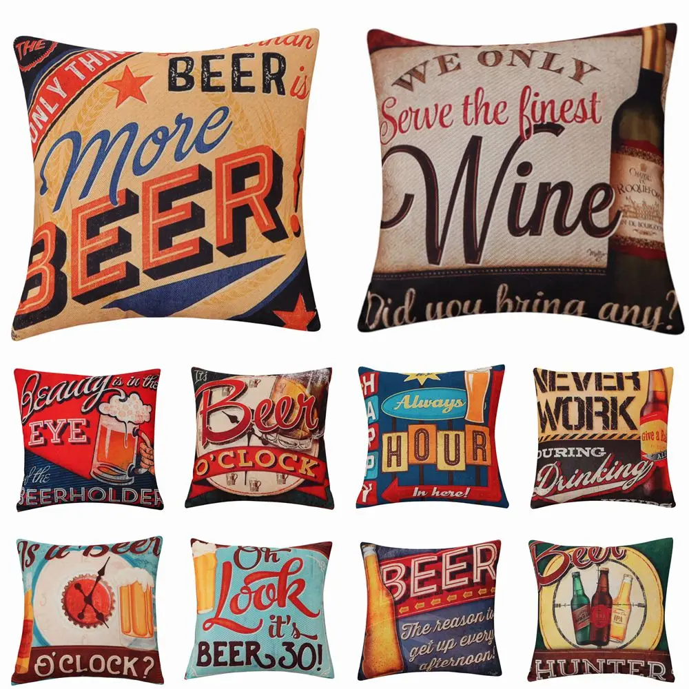 

Пиво, вино, винтажная стильная Подушка, романтический домашний декор, декоративные подушки, подарок для дивана, искусственные подушки