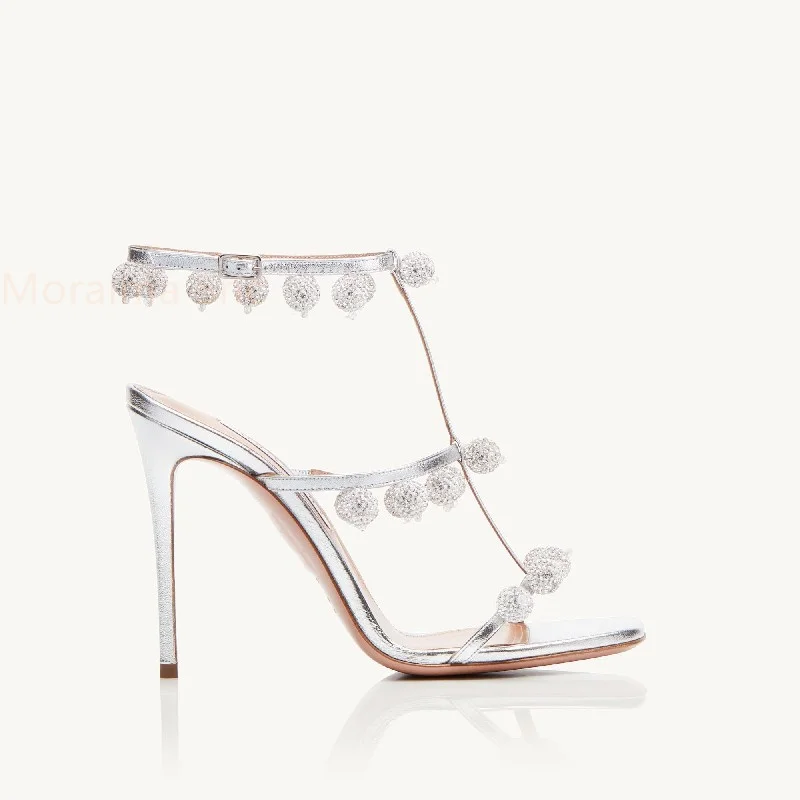 High Heels Women's Sandals Summer Wedding Fairy Wind Pumps Party Stiletto Ankle Strap Sexy Shimmering Crystals Ball Shoes