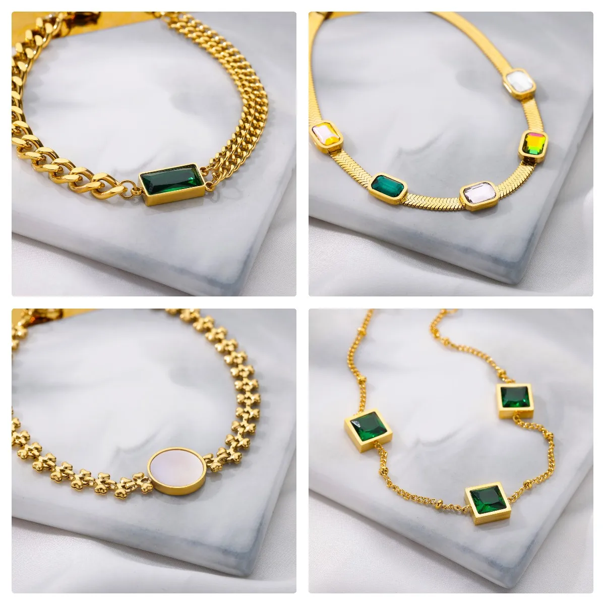 Nouah – Bracelet Punk rétro en acier inoxydable pour femmes  pendentif doré  perles gothiques
