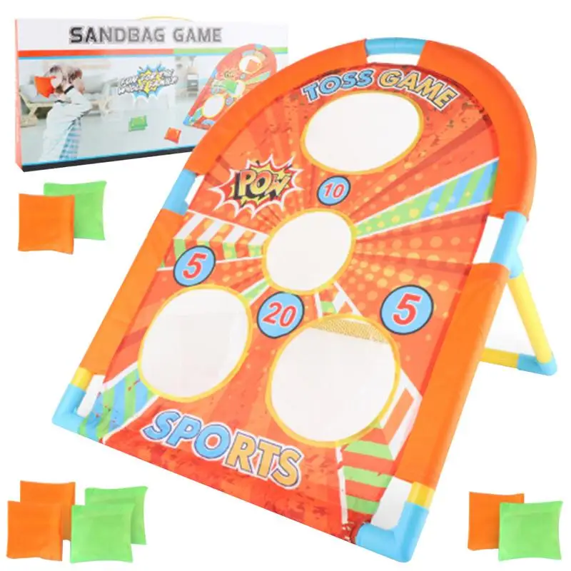 

Bean Bag Game Portable 4 Holes Cornhole Game Cornhole Set Bounce Boards Throwing Game With 6 Bean Bags Double Games For Kids