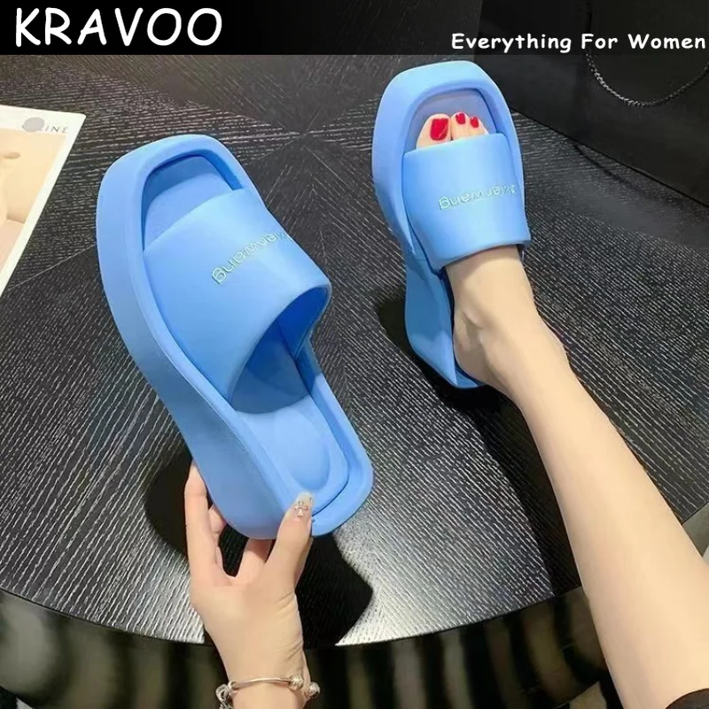 

KRAVOO Shoes For Women Wedge Heel Thick Slippers Beach Increase Women Sandals Soft Sole Ladies Sandal Slipper 2023 Shoes Summer