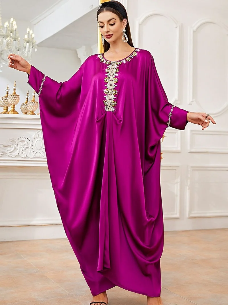 

Ramadan Eid Moroccan Embroidered Kaftan Women Arab Muslim Evening Satin Long Dress Dubai Saudi Gulf Abaya Gown Jalabiya