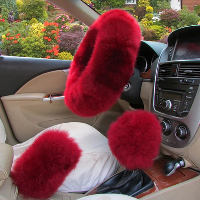 

3pcs Universal Soft Car Fur Handbrake Steering Wheel Covers Automobiles Gear Cover Auto Accessories