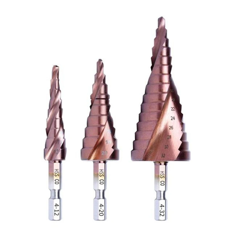 

3Pcs M35 Cobalt HSS Step Drill Bit HSS High-Speed Steel Cone Hex Shank Metal Drill Bits Tool Set 4-12Mm 4-20Mm 4-32Mm