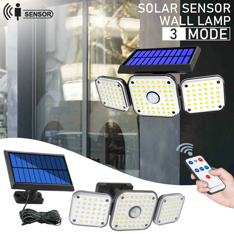 

Уличный светодиодный настенный светильник на солнечной батарее, 333/112 светодиодов, с регулируемыми головками, Светодиодный прожектор для бе...