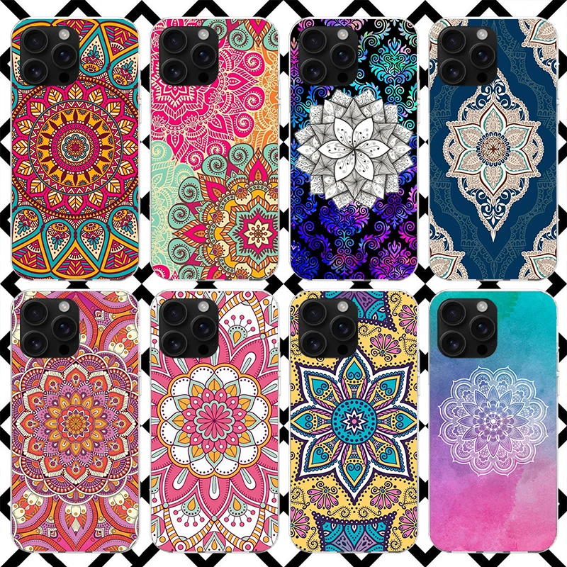 Фото Чехол для телефона с индийским узором Мандала для iPhone 17 Air, 16, 16E, 15, 14 Plus, 13 Mini, 12, 11 Pro Max, 7, 8 + SE 2020, мягкий чехол-накладка Fundas 17 A №1