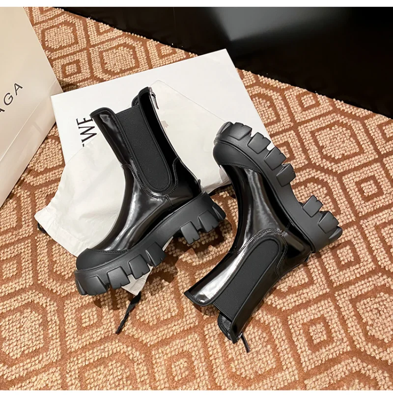

Fashion Platform Women Chelsea Boots Chunky Heel Round Toe Women Ankle Boots 2022 New Autumn Retro Casual Women Boots 2022 New