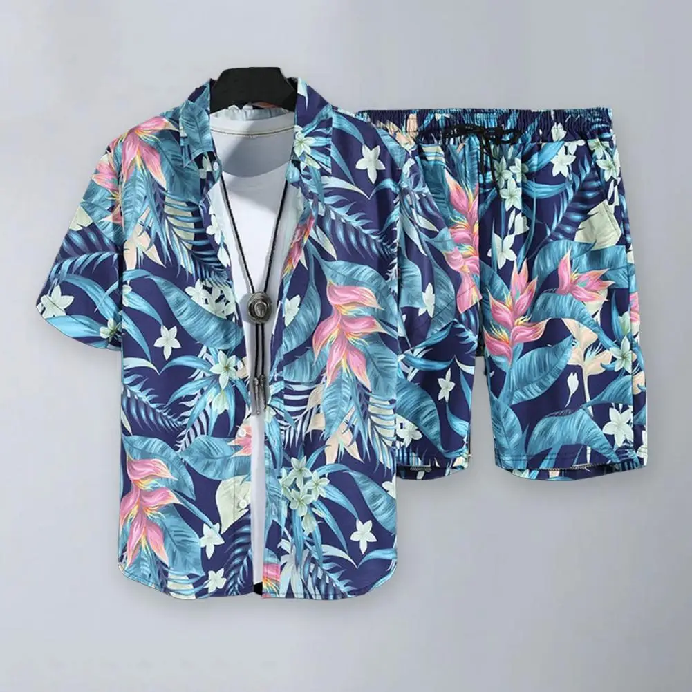 

2Pcs/Set Trendy Sports Outfit Elastic Waistband Casual Outfit Short Sleeve Male Casual Shirt Shorts Activewear Cool