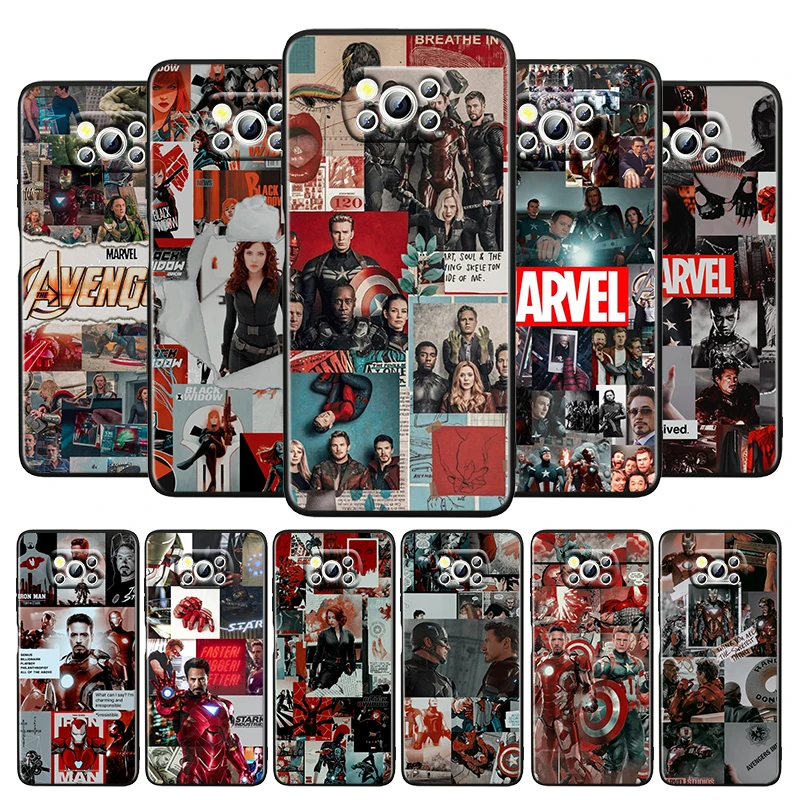 

Marvel Avengers Aesthetic For Xiaomi Poco M4 X3 F3 GT NFC M3 C3 M2 F2 F1 X2 Pro Mi Mix3 Silicone TPU Black Phone Case Coque Capa