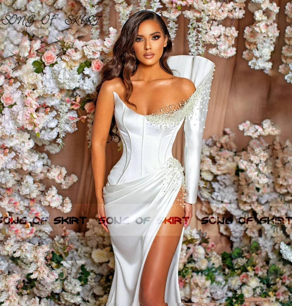 Шикарные белые романтичные Вечерние платья на одно плечо свадебные с высоким