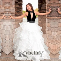 kybeliny black white stitching evening dresses halter prom robe de soiree graduation celebrity vestidos fiesta women formal