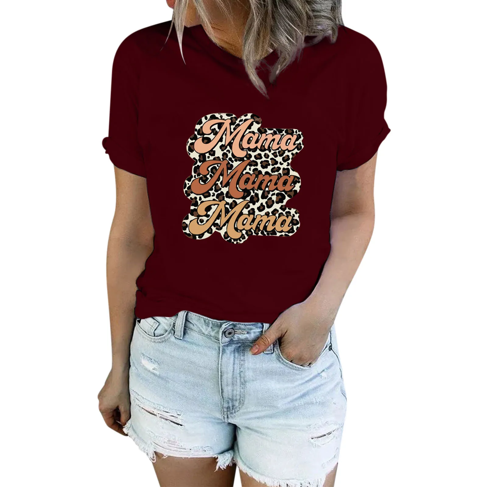

Модная футболка с коротким рукавом для матери Повседневная Блузка Топ с принтом женские футболки рубашки для женщин повседневные