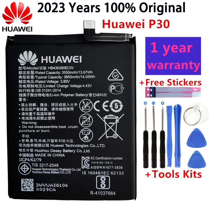

100% Orginal HB436380ECW 3650mAh Battery For HUAWEI P30 ELE-L09 ELE-L29 ELE-AL00 ELE-TL00 Mobile Phone Batteries