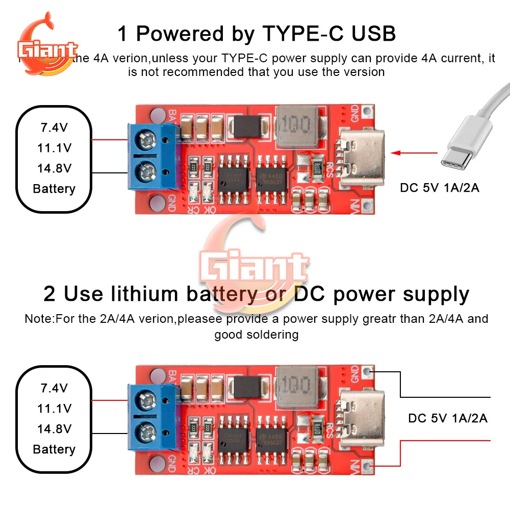 18650 Lithium Battery Step-Up Boost LiPo Polymer Li-Ion Charger Multi-Cell 2S3S 4S Type-C To 8.4V 12.6V 16.8V Lithium-ion Charge images - 6