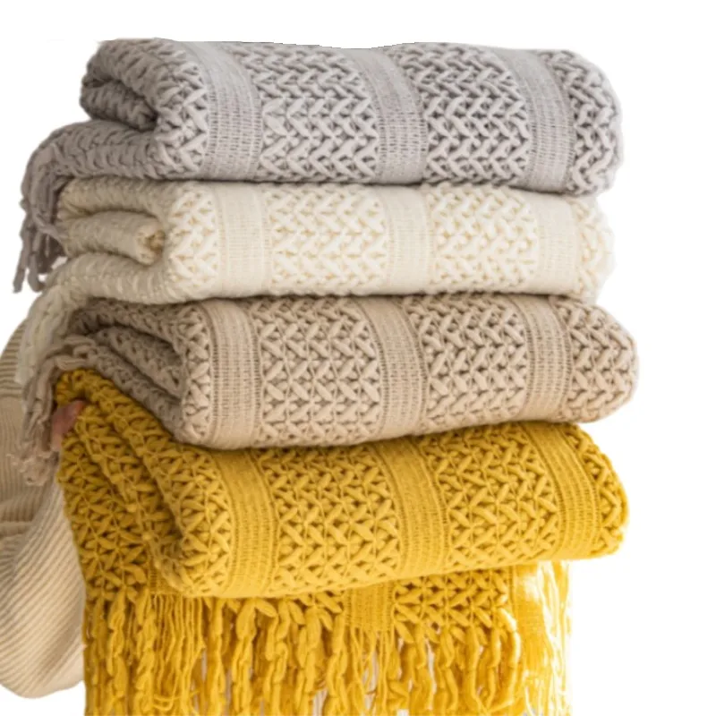 50x60 Дюймов Вязаные Пледы В Стиле Бохо С Кисточками Винтажный Декоративный Легкий