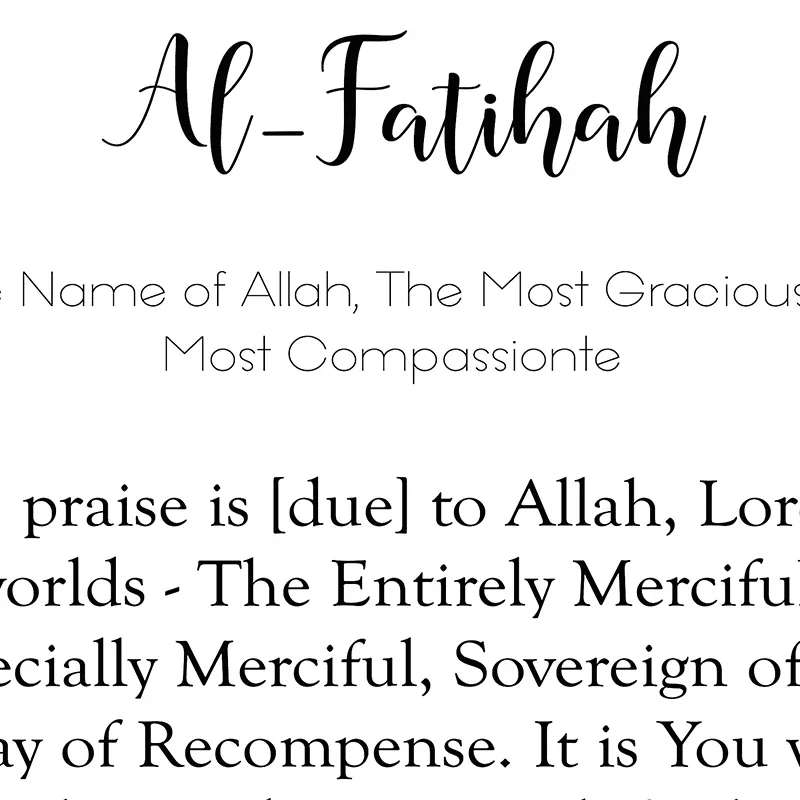 Al-Fatihah Arabic and English Translation Posters Prints Allah Quote Home Wall Decor Black White Art Canvas Painting Picture
