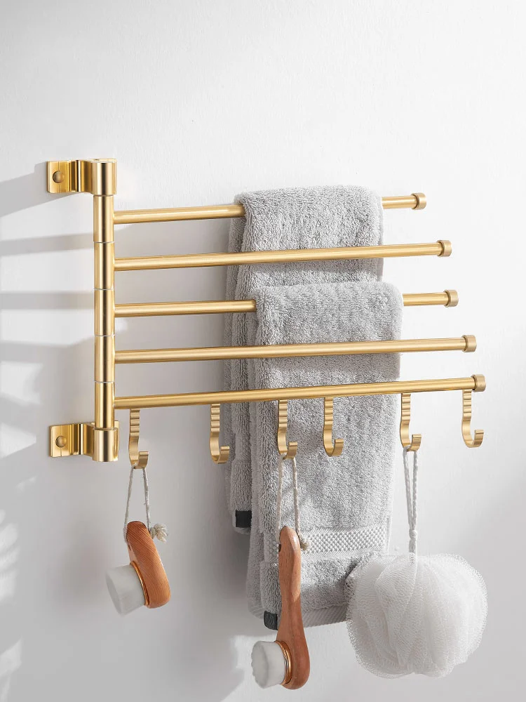 

Bath Hardware Aluminium Foldable Movable Rotatable Towel Bar/Holder/ Rack Bathroom Nail Punched Wall Mounted 2-5 Bar Gold