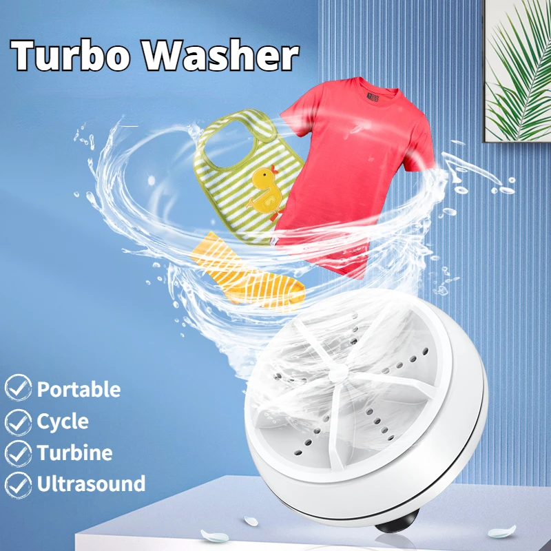 Mini Portable Ultrasonic Turbo Washer USB Powered Washing Machine Fully Automatic Removes Dirt Clothing Cleaning For Travel Home