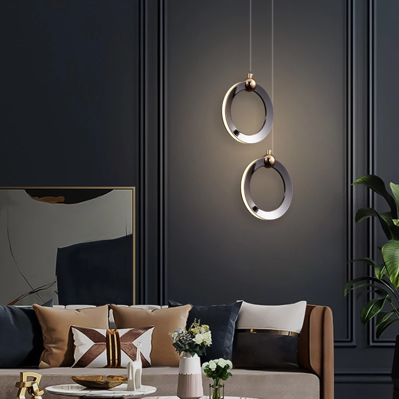 Modern Pendant Lights LED Nordic Indoor Bedside Lamp Bar Lighting Rings Store Home Bedroom Ceiling Chandelier for Dining Room