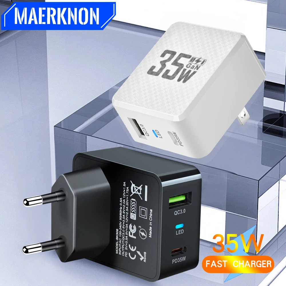 

PD 35W GaN Charger USB Charger Quick Charge 3.0 QC3.0 For iPhone 15 14 13 Pro Xiaomi Samsung Portable Fast Phone Charger Adapter