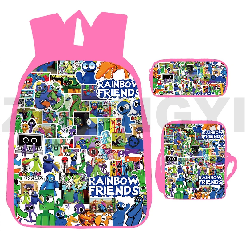 

Kawaii Merch 3D Rainbow Friends Backpack Cartoon Printing School Bags for Girls 3 Pcs/Set Student Vintage Notebook Urban Packbag