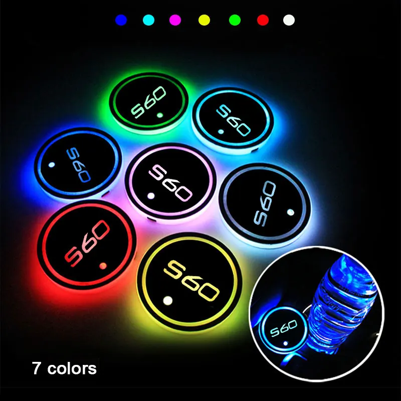 

Luminous Car Water Cup Coaster Holder 7 Colorful USB Charging Car Led Atmosphere Light For Volvo S60 S 60 Auto Accessories