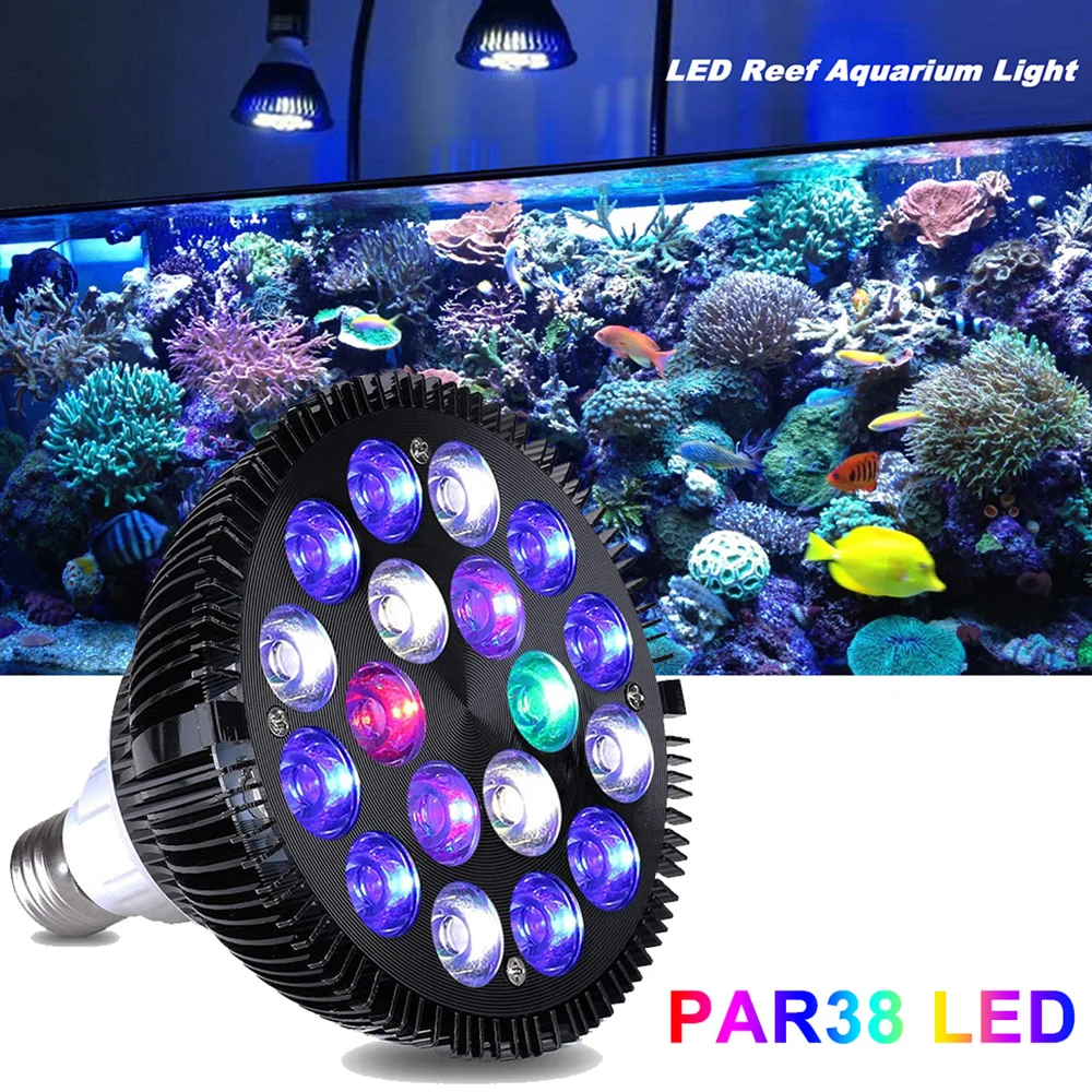 

LED Aquarium Lighting Par38 Bulb with E27 lamp Clip for Marine Coral Reef Fish Saltwater Freshwater Nano Tank Plant Growth LED
