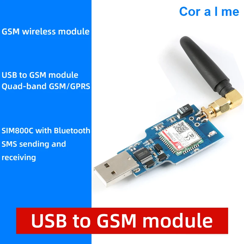 

USB To GSM Module SMS Transceiver Quad Band GSM GPRS SIM800C With Bluetooth Module For Bluetooth Compatible SMS And Antenna