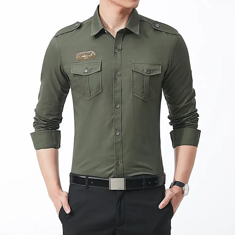 Male Casual Long Sleeve Shirt Man 100 