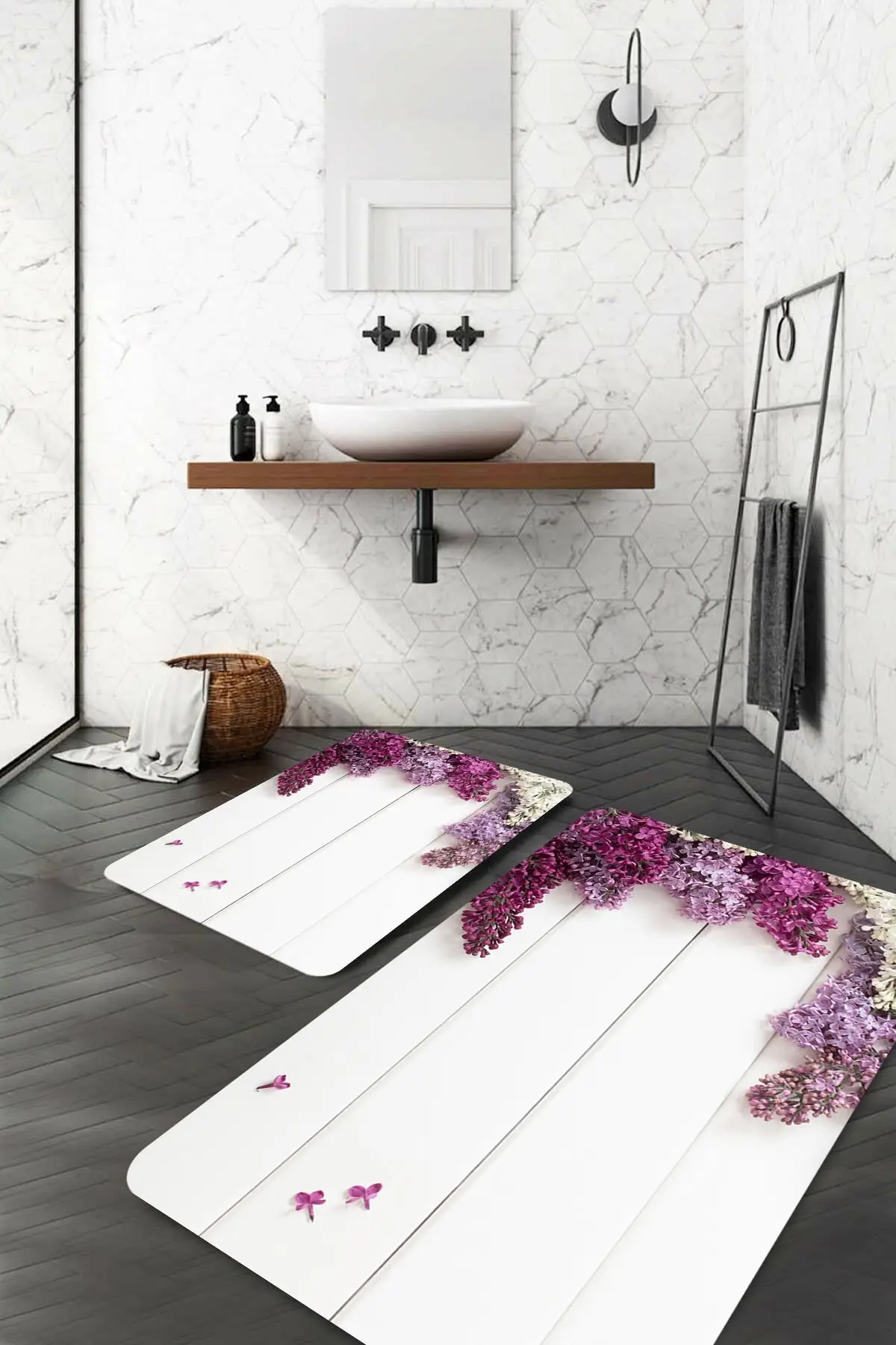 

White floor lilac flower bath mat textile home & furniture