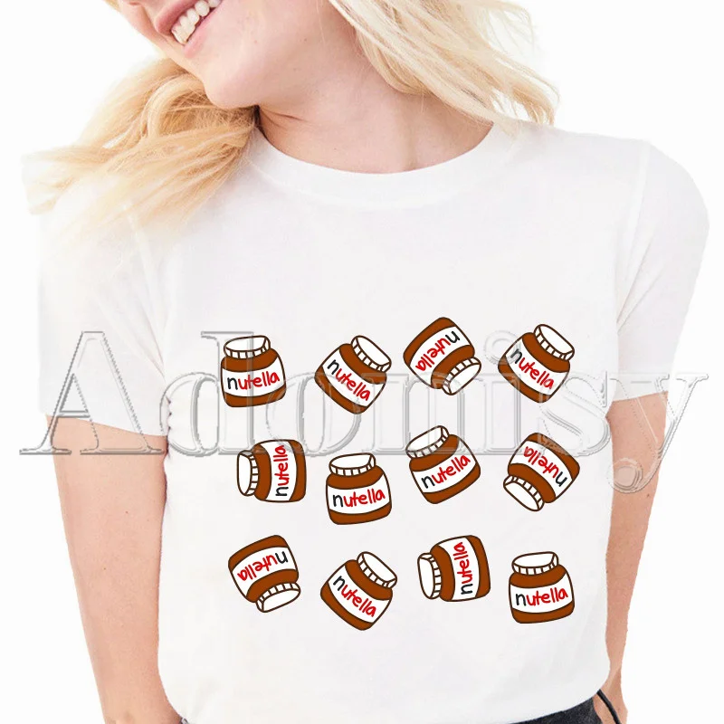 

Nutella 90s Harajuku Kawaii Cute Cartoon Harajuku Women's T-shirts Tops Casual Fashion Female T-shirt