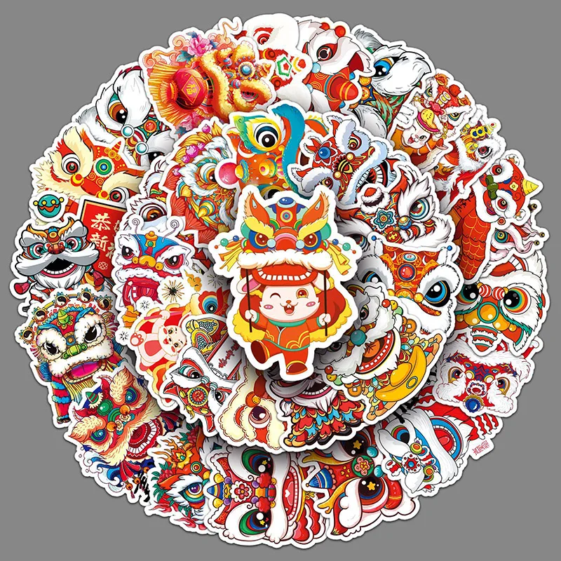 

50 листов, креативные наклейки «сделай сам» для танцев с Львом, наклейки в китайском стиле для чемодана, шлема, холодильника, блокнота, детский подарок